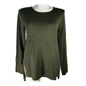 Chelsea Theodore Sweater XL Olive Green Pullover‎ Stretch Long Sl Hi Lo Tunic